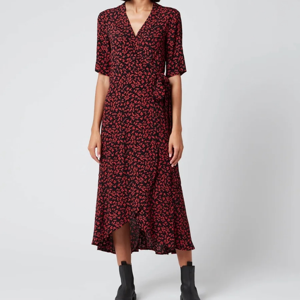 Ganni Printed Crepe Wrap Dress